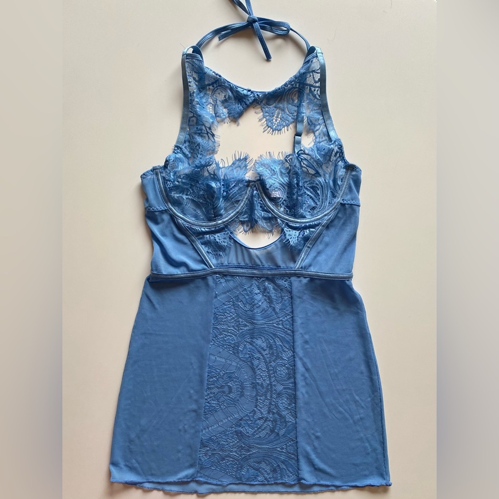 💙Elegant Moments Sheer Lace Babydoll Lingerie💙 cornflower blue